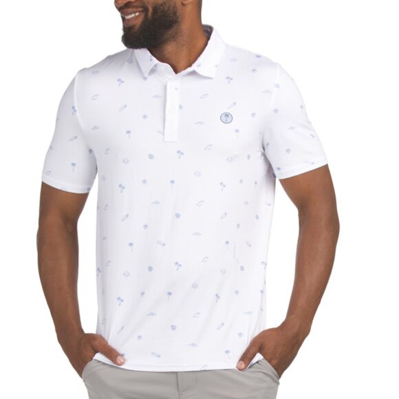 PALM GOLF White Beachside Printed Polo - Picture 1 of 2